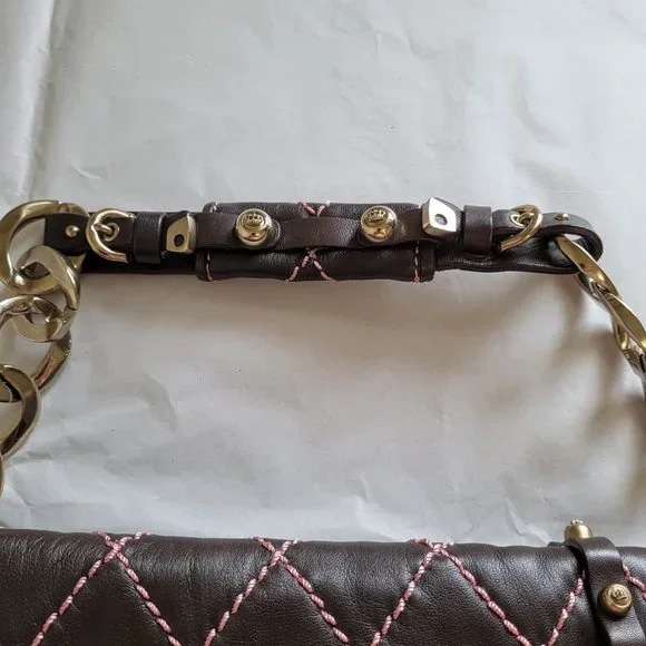 Vintage Juicy Couture Cocoa Lamb Leather Heavy Hardware Shoulder Bag - Picture 4 of 15